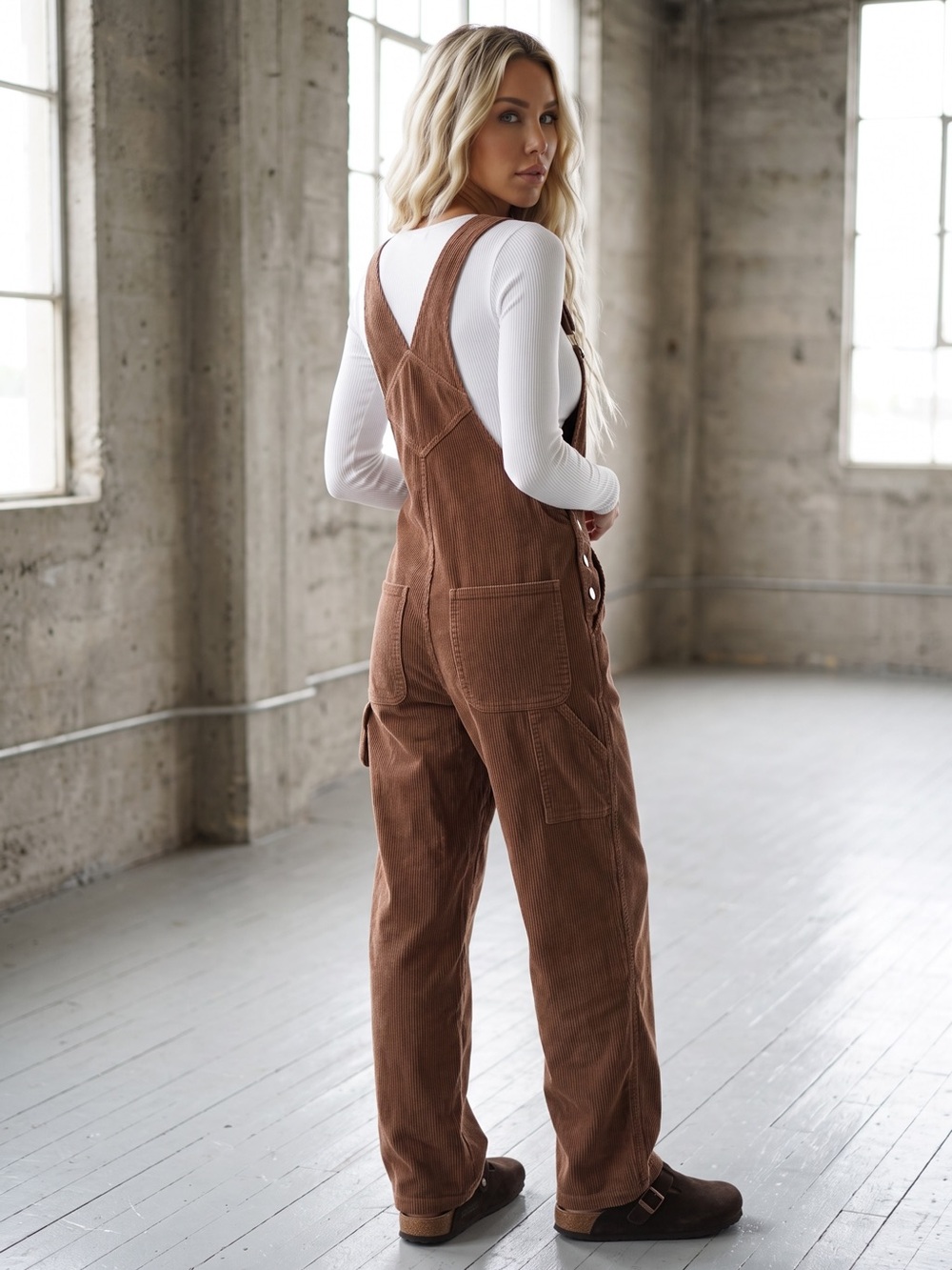 NWT Boho Carpenter Relaxed Classic Fit Corduroy Washed Brown Overalls - Picture 13 of 13